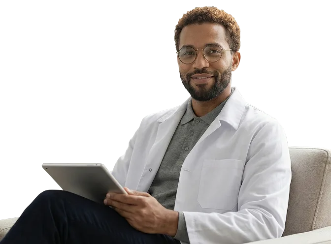 Licensed clinician reviewing a Keeps patient's online hair-loss assessment on a tablet