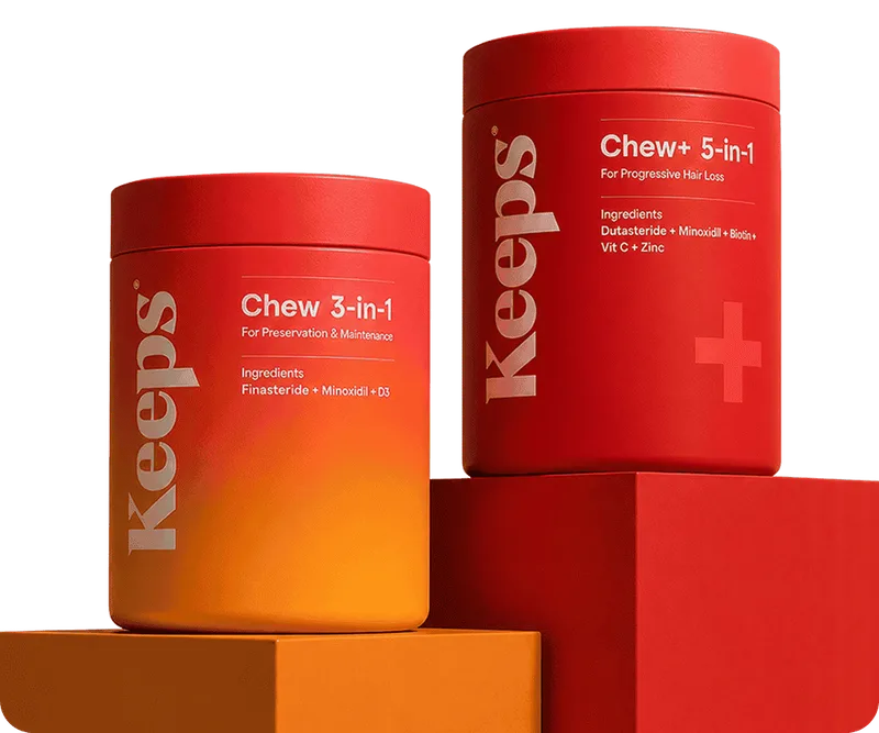 Keeps Daily Chew — orange citrus chewable with finasteride and minoxidil, three-jar supply